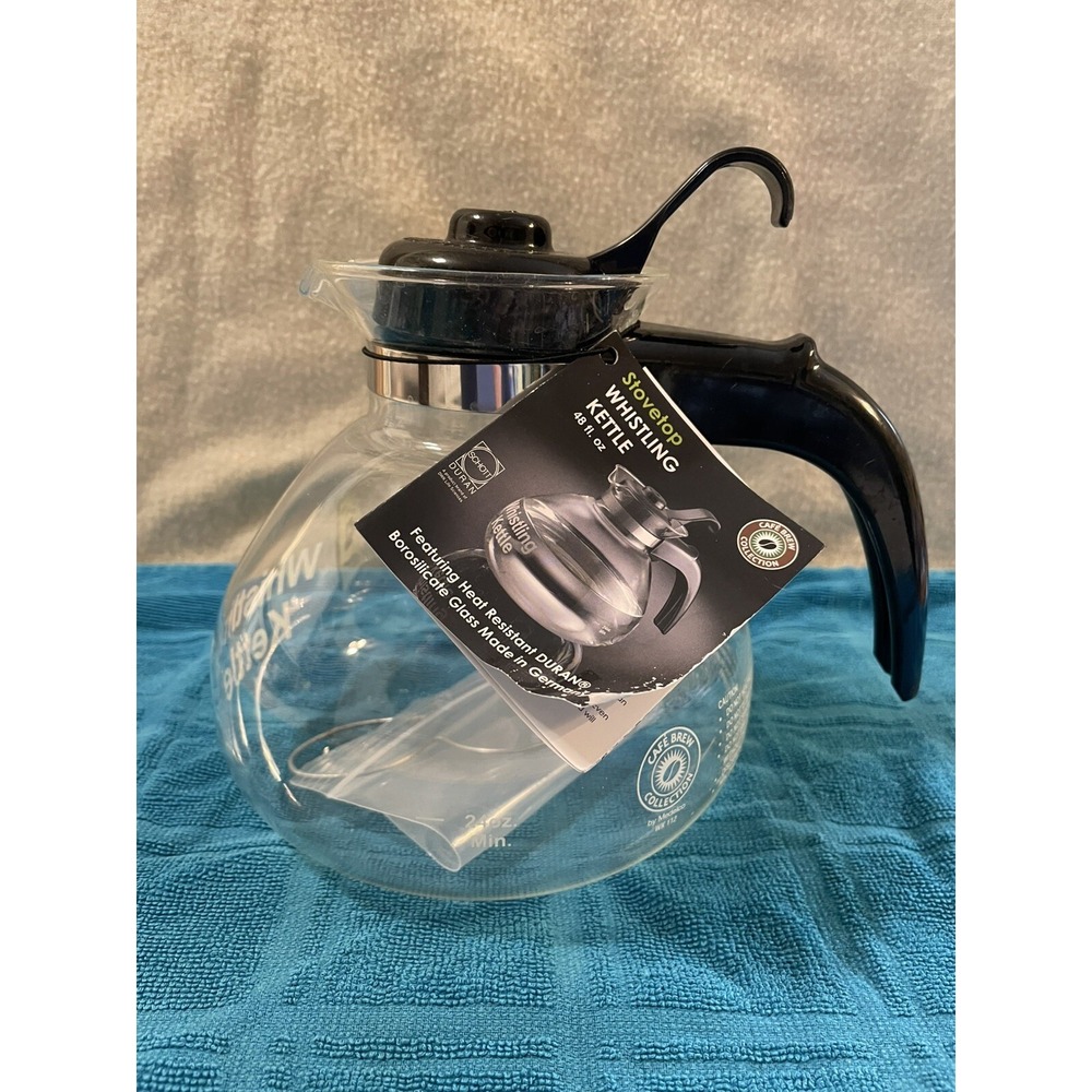 Medelco Whistling Kettle 12 Cup Glass Stovetop Tea Coffee Pot Carafe Decanter